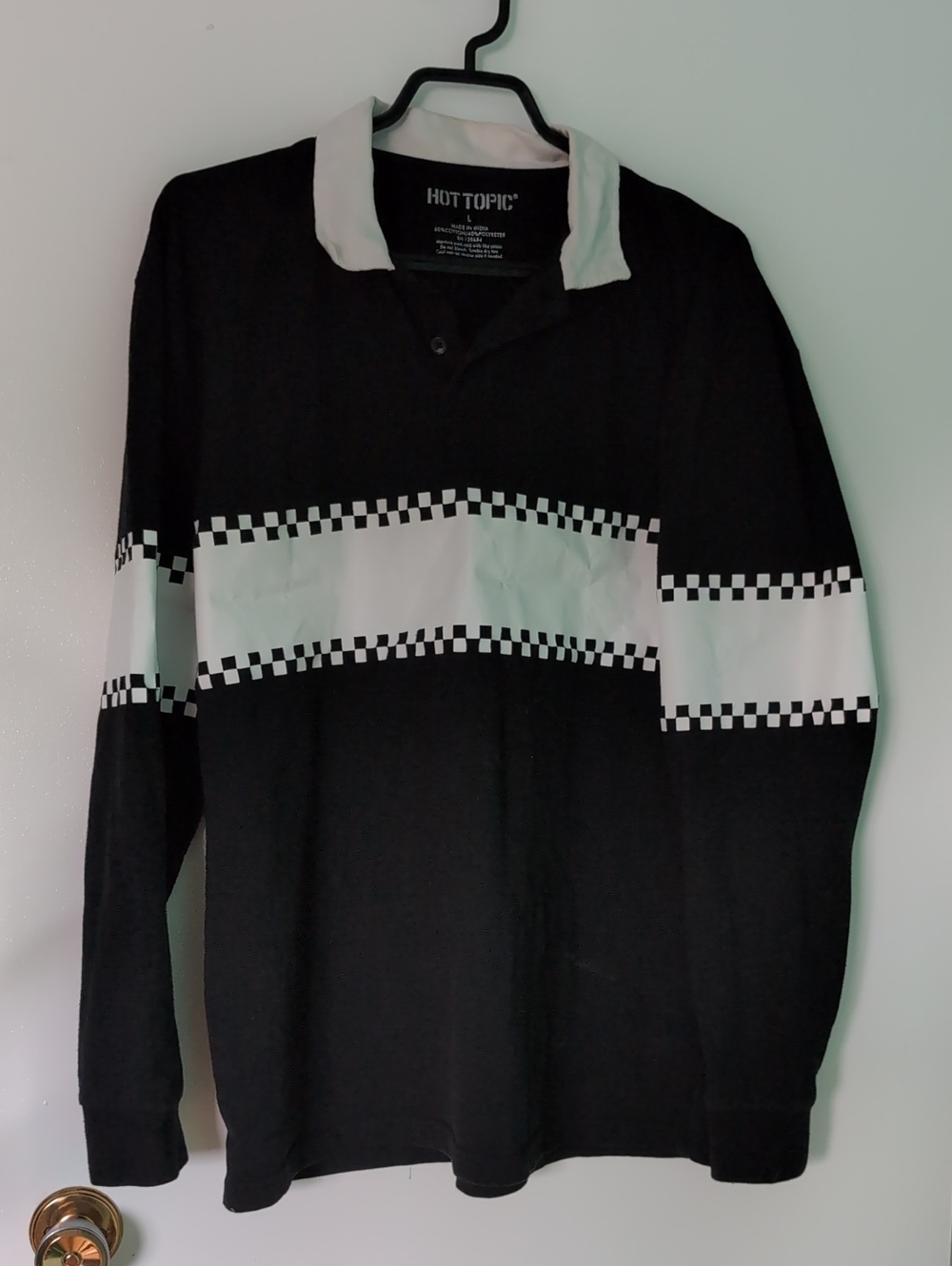 Hot Topic Black & White Checker Rugby Style Shirt